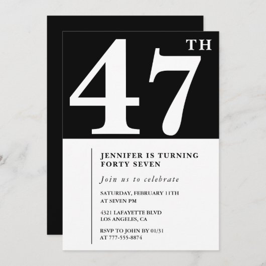 Vrouw Elegante 47e verjaardag uitnodiging Chic Sim (Voorkant / Achterkant)