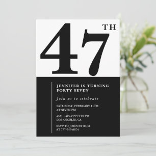 Vrouw Elegante 47e verjaardagsuitnodiging Zwart  Kaart