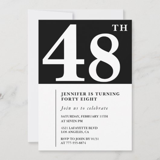 Vrouw Elegante 48e verjaardag uitnodiging Chic Sim (Voorkant)