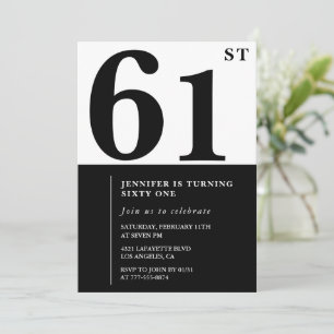 Vrouw Elegante 61e verjaardagsuitnodiging Zwart  Kaart