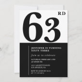 Vrouw Elegante 63e verjaardagsuitnodiging Zwart  Kaart (Voorkant)