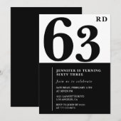 Vrouw Elegante 63e verjaardagsuitnodiging Zwart  Kaart (Voorkant / Achterkant)