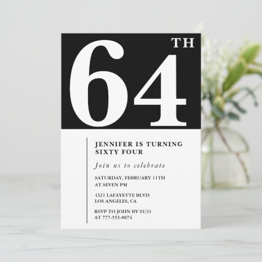 Vrouw Elegante 64e verjaardag uitnodiging Chic Sim (Staand voorkant)
