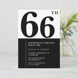 Vrouw Elegante 66e verjaardagsuitnodiging Zwart Kaart