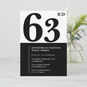 Vrouw Elegante uitnodiging 63e verjaardag Zwart