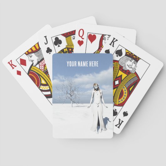 Vrouw Elf loopt in de sneeuw. Pokerkaarten (Achterkant)