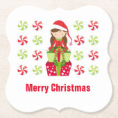 Vrouw Elf w Snoepjes Merry Christmas Aangepaste te Kartonnen Onderzetters (Voorkant)