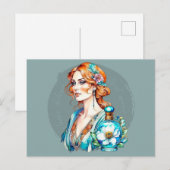  vrouw en Blauwgroen parfumfles Briefkaart (Voorkant / Achterkant)