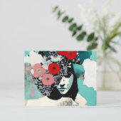 Vrouw en Bloemen Abstact Schilderij Briefkaart (Staand voorkant)