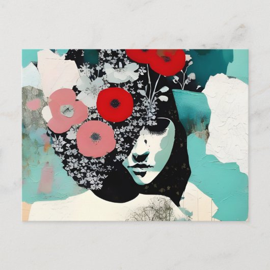 Vrouw en Bloemen Abstact Schilderij Briefkaart (Voorkant)