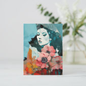 Vrouw en bloemen Abstracte Collage Briefkaart (Staand voorkant)