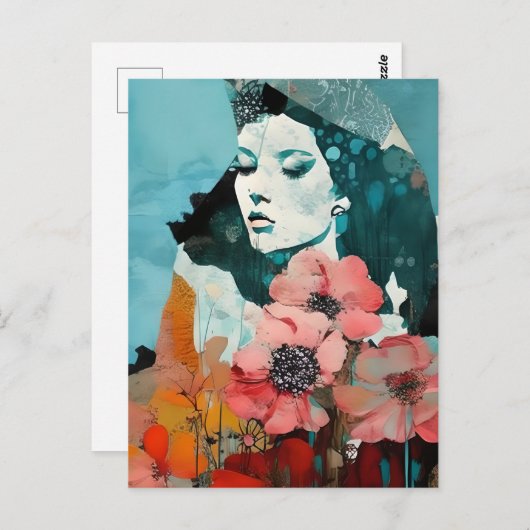 Vrouw en bloemen Abstracte Collage Briefkaart (Voorkant / Achterkant)
