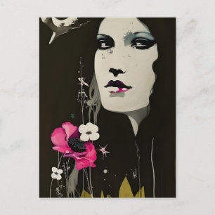 Vrouw en Bloemen Ansichtkaart Briefkaart