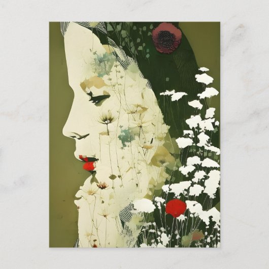 Vrouw en Bloemen Collage Briefkaart (Voorkant)
