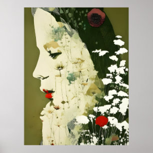 Vrouw en Bloemen Collage Poster