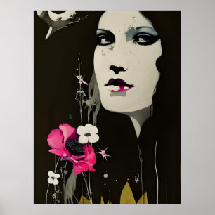 Vrouw en Bloemen Poster