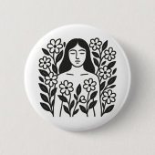 Vrouw en bloemen ronde button 5,7 cm (Voorkant)