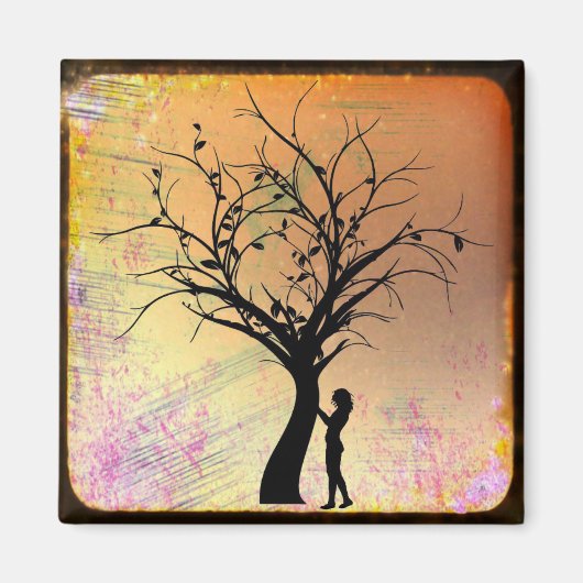 Vrouw en Boom Silhouette Megnat Magneet (Voorkant)