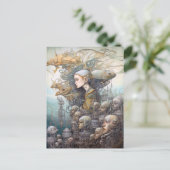 Vrouw en bouw met hoofden surrealistische kunst briefkaart (Staand voorkant)