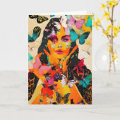 Vrouw en Butterflies Gemengde Media Dag Kaart (Gele Bloem)