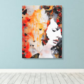 Vrouw en Butterflies Messy Painting Canvas Afdruk (Insitu (Houten vloer))