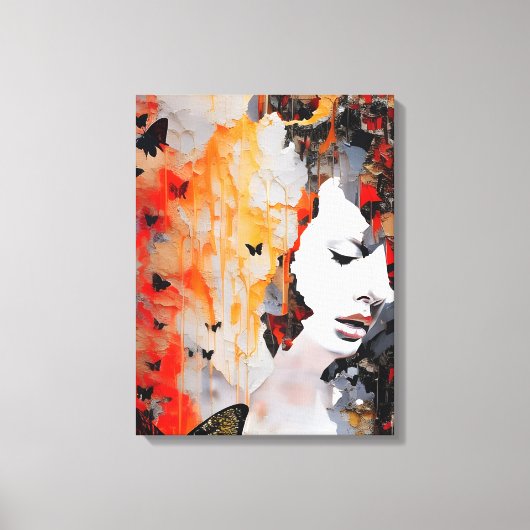 Vrouw en Butterflies Messy Painting Canvas Afdruk (Voorkant)