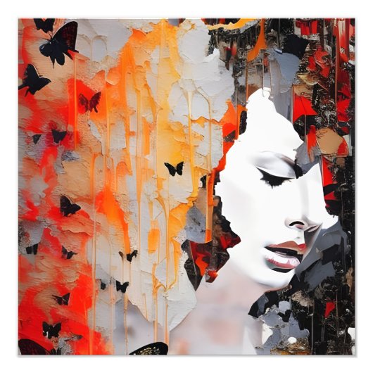 Vrouw en Butterflies Messy Painting Foto Afdruk (Voorkant)