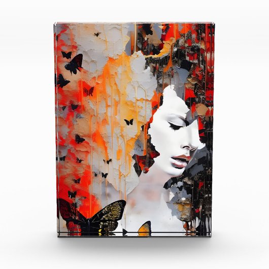 Vrouw en Butterflies Messy Painting Fotoblokken (Voorkant)