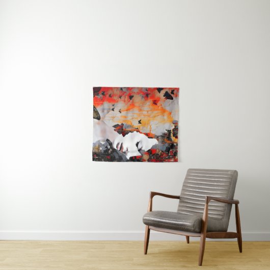 Vrouw en Butterflies Messy Painting Wandkleed (In Situ (horizontaal))