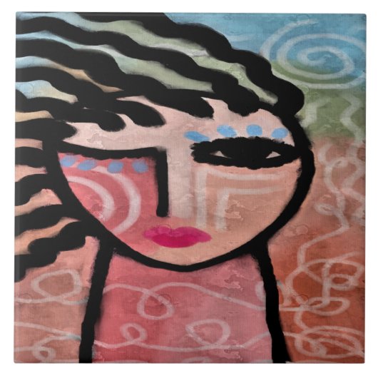 Vrouw en de Abstracte Digitale Schildering van de Tegeltje (Voorkant)