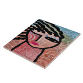 Vrouw en de Abstracte Digitale Schildering van de Tegeltje (Zijkant)