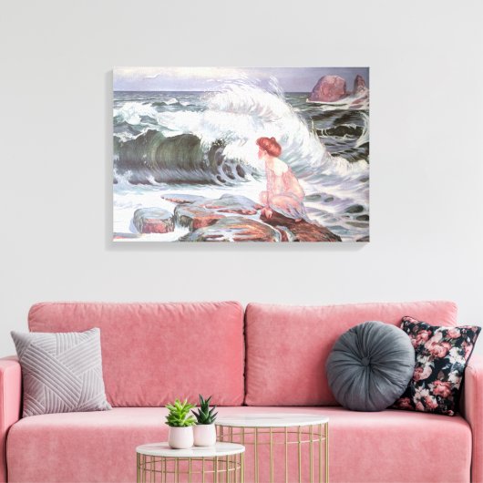 Vrouw en de Golf bij het strand (Frantisek Kupka) Canvas Afdruk (Insitu (Woonkamer))
