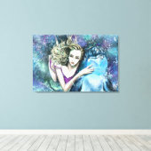 Vrouw en Dolfijn Vrienden Canvas Print - Schilderi (Insitu (Houten vloer))