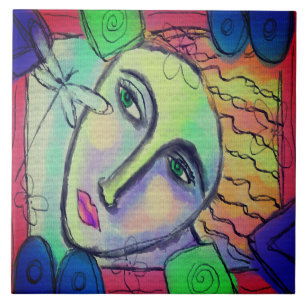 Vrouw en Dragonfly Abstracte kunst Tegeltje