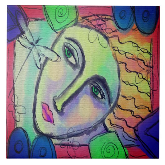 Vrouw en Dragonfly Abstracte kunst Tegeltje (Voorkant)