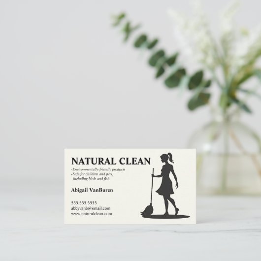 Vrouw en dweil Schoonmaak Janitorial House Schoonm Visitekaartje (Staand voorkant)