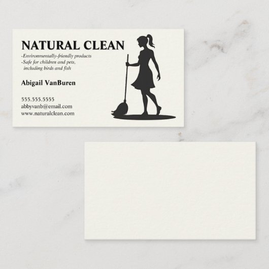 Vrouw en dweil Schoonmaak Janitorial House Schoonm Visitekaartje (Voorkant / Achterkant)