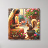Vrouw en Eekhoorn 2 Canvas Afdruk (Voorkant)