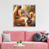 Vrouw en Eekhoorn 2 Canvas Afdruk (Insitu (Woonkamer))