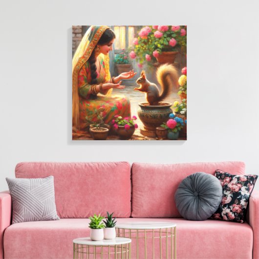 Vrouw en Eekhoorn 2 Canvas Afdruk (Insitu (Woonkamer))