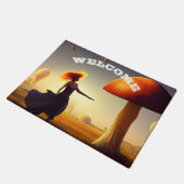 Vrouw en een enorme paddenstoel deurmat (Schuin)