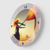 Vrouw en een enorme paddenstoel grote klok (Hoek)