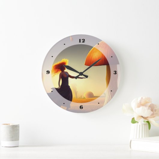 Vrouw en een enorme paddenstoel grote klok (Huis)