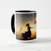 Vrouw en een enorme paddenstoel mok (Voorkant links)