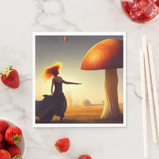 Vrouw en een enorme paddenstoel servet (Insitu)