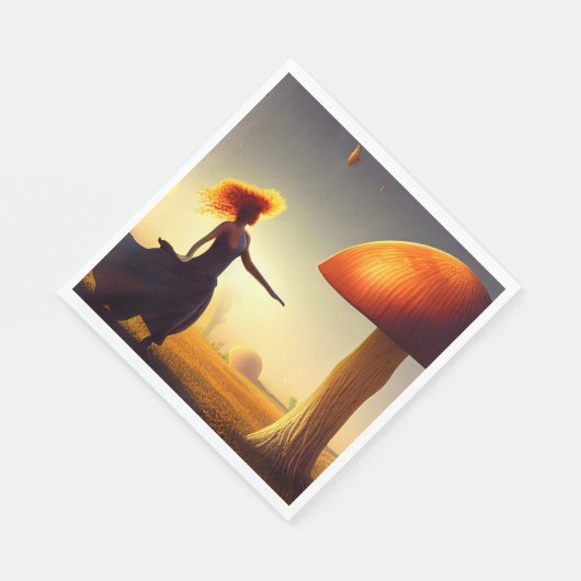 Vrouw en een enorme paddenstoel servet (Hoek)