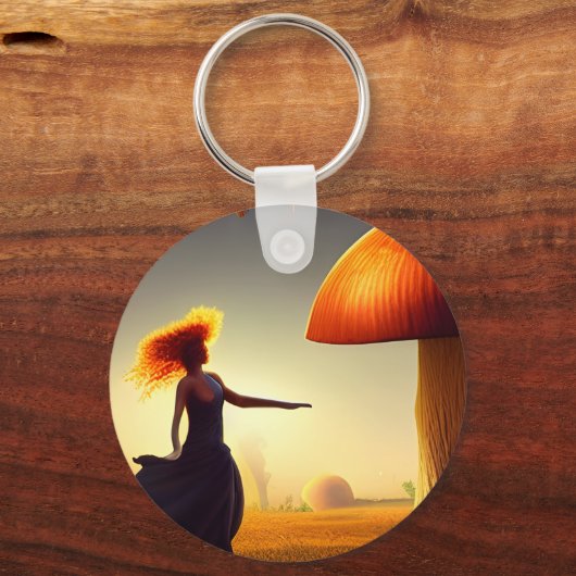 Vrouw en een enorme paddenstoel sleutelhanger (Voorkant)