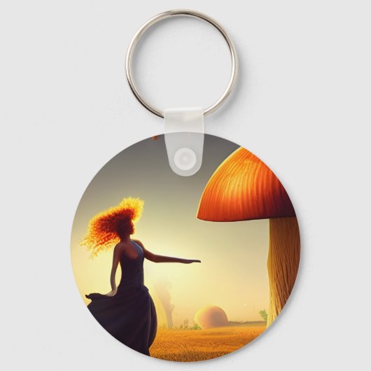 Vrouw en een enorme paddenstoel sleutelhanger (Achterkant)