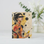 Vrouw en een Gele Vogel Collage Briefkaart (Staand voorkant)