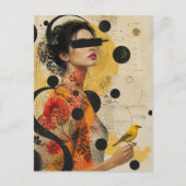 Vrouw en een Gele Vogel Collage Briefkaart (Voorkant)